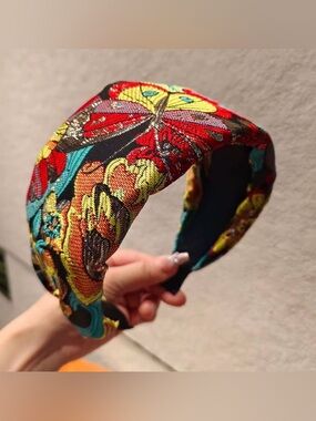Floral butterfly Embroidered Padded Headband - Multicolor wide headband